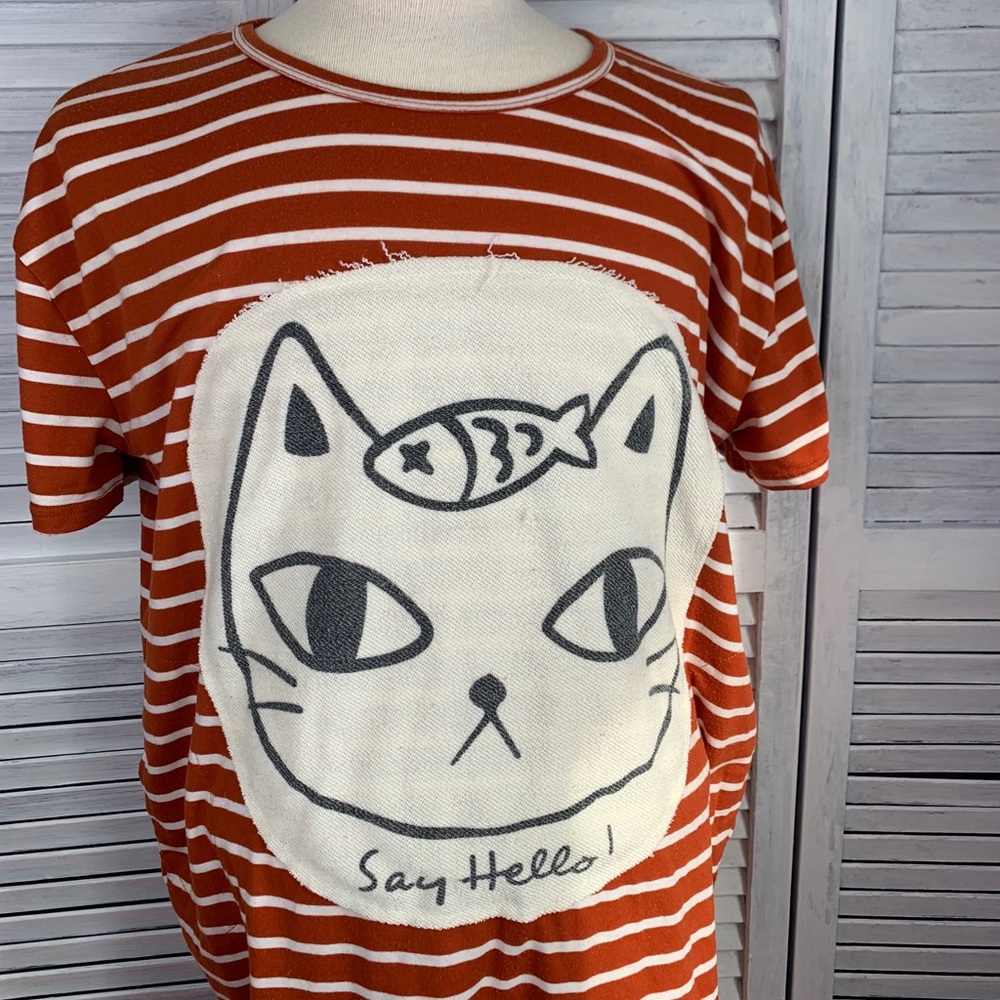 Oversized Shirt Orange w/ White Stripes & pockets - Picture 2 of 6